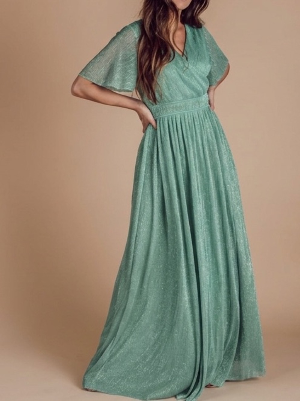 JessaKae Darling Dashwood Maxi Dress in Jade Metallic Sparkle Size Small
